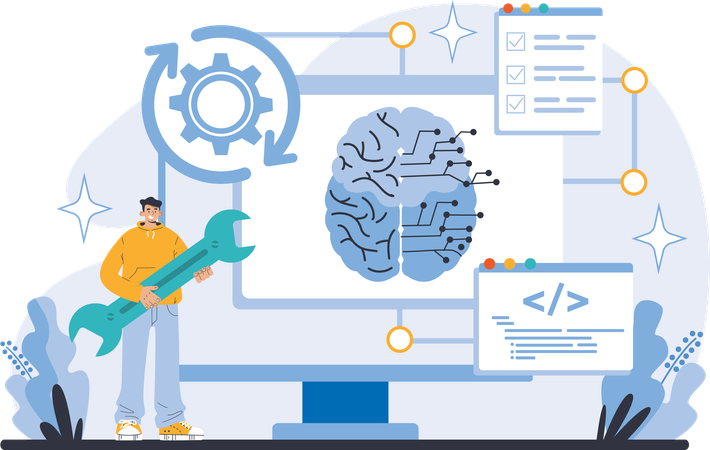 Développeur travaillant sur le codage de l'IA  Illustration
