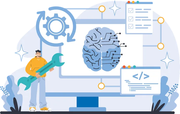 Développeur travaillant sur le codage de l'IA  Illustration