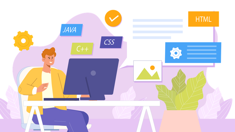 Développeur travaillant sur différents langages de programmation  Illustration