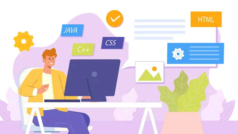 Développeur travaillant sur différents langages de programmation  Illustration