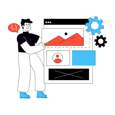 Le développeur travaille sur la conception de la mise en page du site Web  Illustration