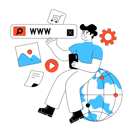Le développeur travaille sur la navigation sur Internet  Illustration