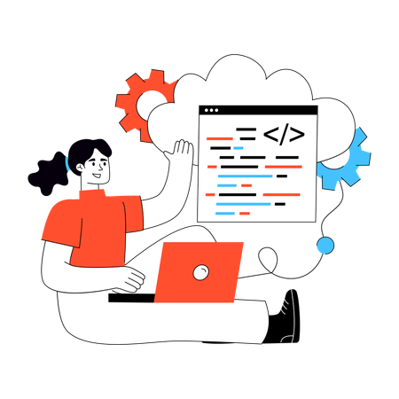 Le développeur travaille sur le Cloud Coding  Illustration