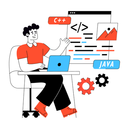 Le développeur travaille sur le codage Web  Illustration