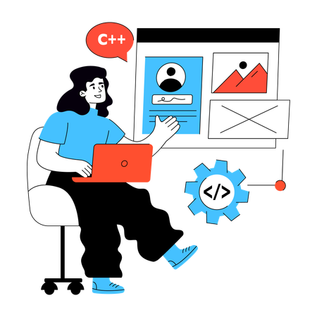 Le développeur travaille sur le développement du site Web  Illustration