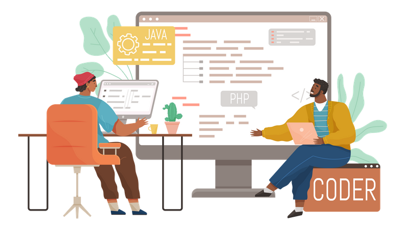 Développeur Web travaillant ensemble  Illustration