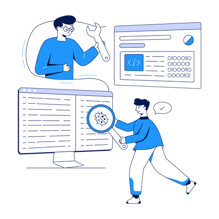 Les développeurs résolvent un bug  Illustration