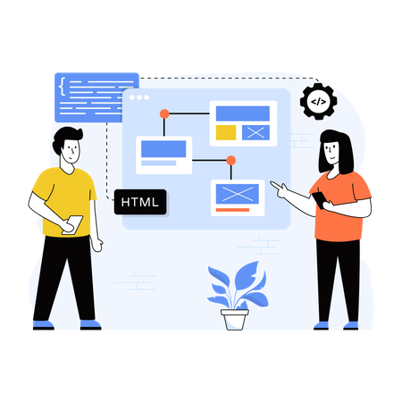 Développeurs travaillant sur l'algorithme HTML  Illustration