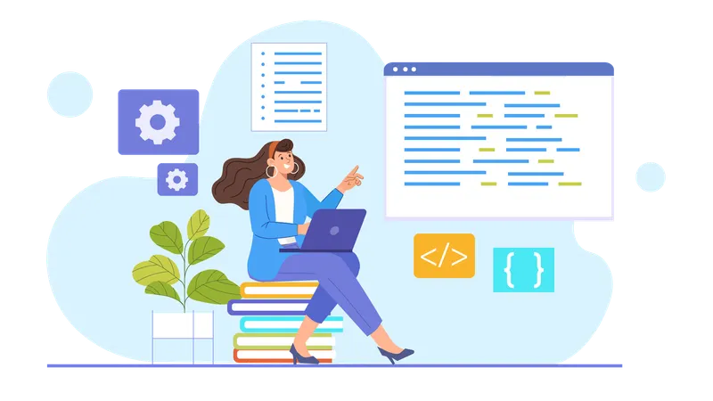 Développeuse travaillant sur le codage de logiciels  Illustration