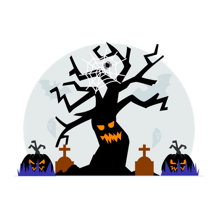 Devil halloween tree  Illustration