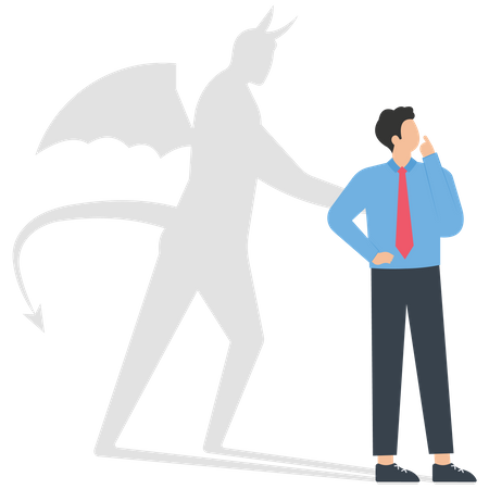 Devil pushing businessman in projection  Illustration