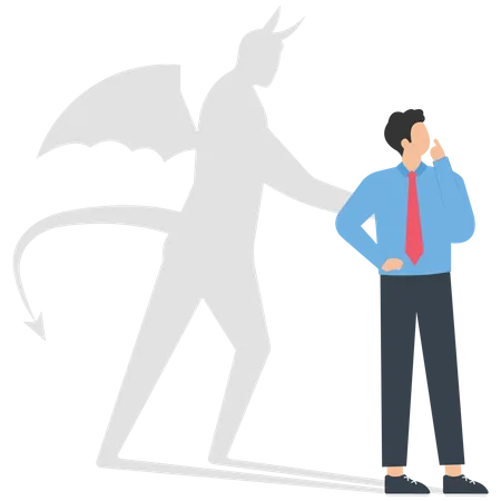 Devil pushing businessman in projection  Illustration