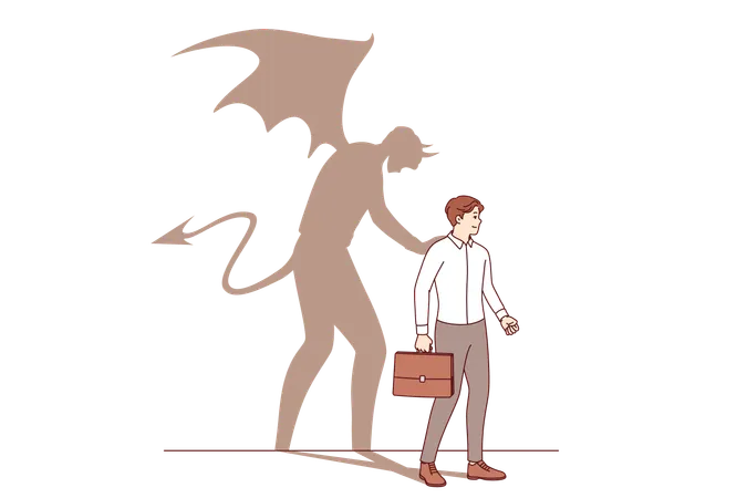 사업가의 사악한 영혼이 기업가를 범죄를 저지르고 법을 어기도록 부추긴다 일러스트레이션