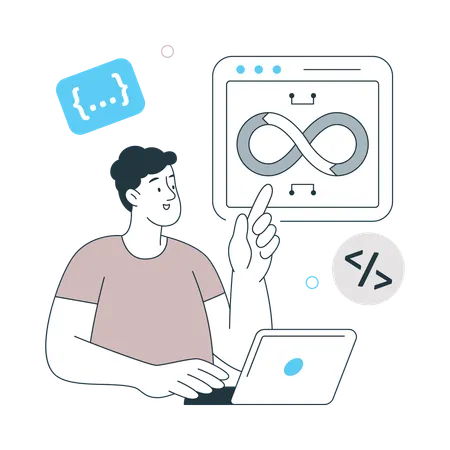 개발 프레젠테이션을 보여주는 Devops 엔지니어  일러스트레이션
