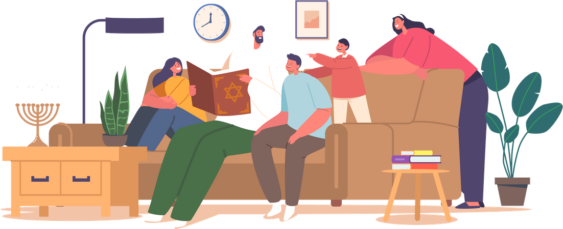 Devoted jewish family gathered together  Illustration