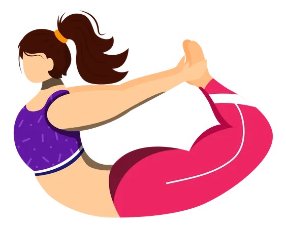 Dhanurasana Flat Vector Illustration Bow Pose Caucausian Woman Performing Yoga Posture In Pink And Purple Sportswear Workout Physical Exercise Isolated Cartoon Character On White Background Illustration