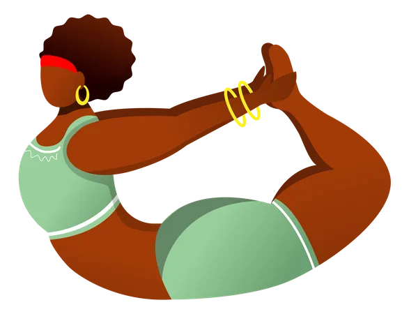 Dhanurasana Flat Vector Illustration Bow Pose African American Dark Skinned Woman Performing Yoga Posture Workout Fitness Physical Exercise Isolated Cartoon Character On White Background Illustration
