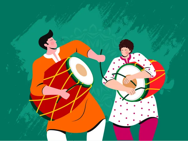 Dholiya playing dhol  Illustration