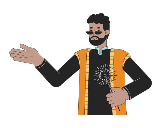 Dhoti kurta hombre sosteniendo bengala  Ilustración