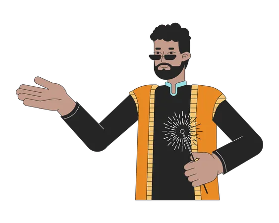 Dhoti kurta homme tenant un cierge magique  Illustration