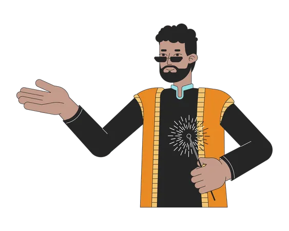 Dhoti kurta man holding sparkler  Illustration