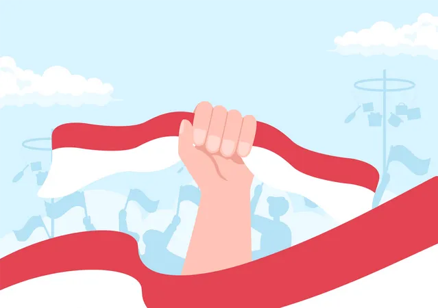 Dia Da Independencia Da Indonesia Em 17 De Agosto Com Jogos Tradicionais Bandeira Vermelha Branca E Personagem De Pessoas Em Ilustracao De Fundo Plano Bonito Dos Desenhos Animados Ilustração