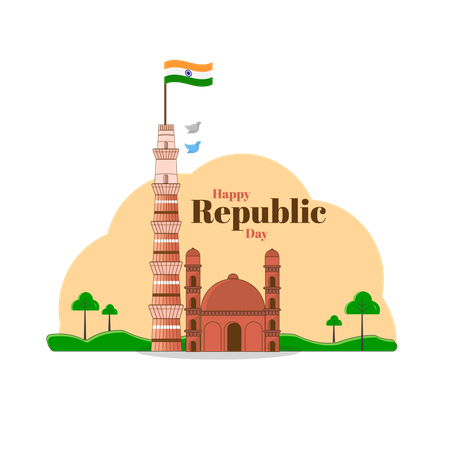 Día de la República en Qutub Minar  Ilustración