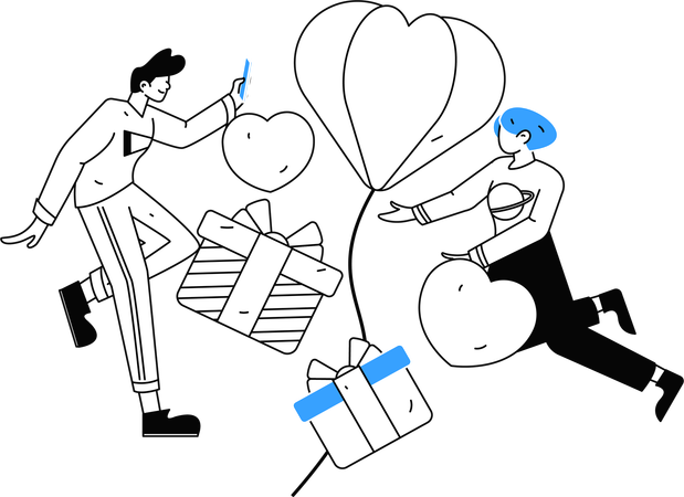 Pareja con regalos de san valentin  Ilustración