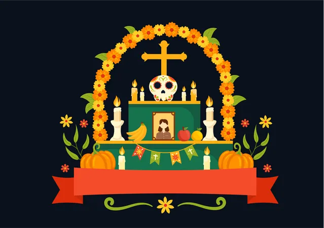 Ilustracao Vetorial Dia De Los Muertos Com Dia Dos Mortos Tocar Musica Esqueleto Em Trajes Mexicanos E Sombrero Em Fundo Plano De Desenho Animado Ilustração