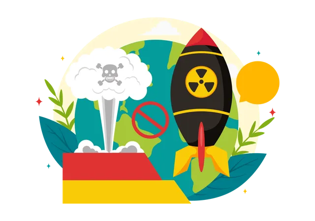 La Ilustracion Vectorial Del Dia Internacional Contra Los Ensayos Nucleares Para El 29 De Agosto Presenta Una Tierra Y Una Bomba De Cohete En Un Fondo De Dibujos Animados De Estilo Plano Ilustración