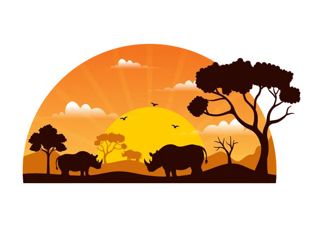 Ilustracion Vectorial Del Dia Mundial Del Rinoceronte El 22 De Septiembre Para Los Amantes Y Defensores De Los Rinocerontes O La Proteccion Animal En Plantillas Planas Dibujadas A Mano Ilustración