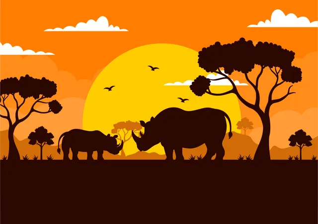 Ilustracion Vectorial Del Dia Mundial Del Rinoceronte El 22 De Septiembre Para Los Amantes Y Defensores De Los Rinocerontes O La Proteccion Animal En Plantillas Planas Dibujadas A Mano Ilustración