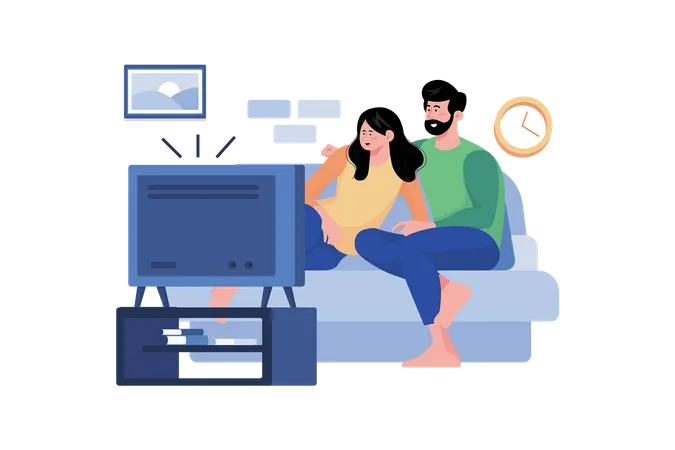 Dia relaxante do casal em casa com filmes  Ilustração