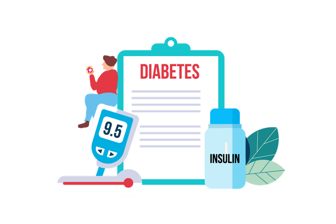 Diabetes patient concept with tiny people character Illustration