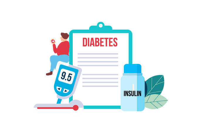 Diabetes-Patientenkonzept mit winzigen Menschen  Illustration