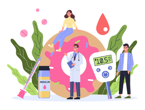 Diabetic blood glucose level test at digital glucometer  Illustration