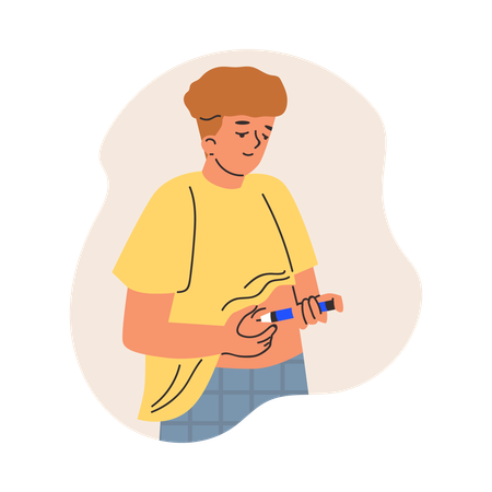 Diabetic boy using insulin pen for making insulin injection to abdominal area  Illustration