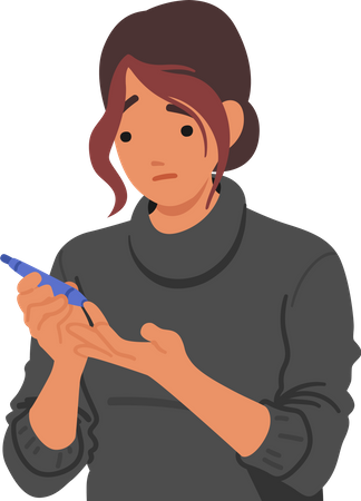 Diabetic Female Uses Finger-prick Pen To Check Blood Sugar Levels For Management  Illustration