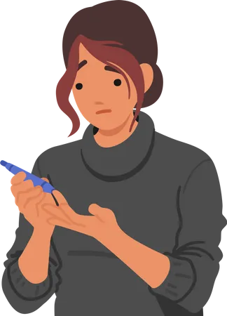 Diabetic Female Uses Finger-prick Pen To Check Blood Sugar Levels For Management  Illustration