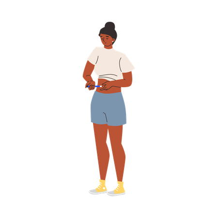 Diabetic woman using insulin pen for making insulin injection to abdominal area  Illustration