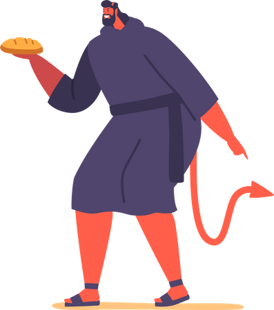 Diablo con pan en manos  Ilustración