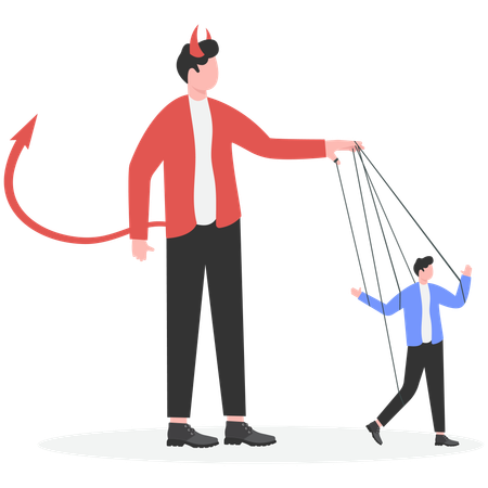 O diabo controla empresários com cordas  Ilustração