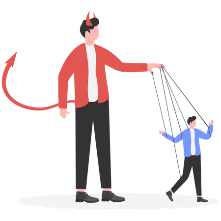O diabo controla empresários com cordas  Ilustração