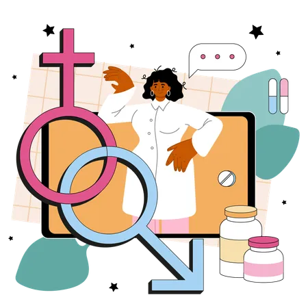 Venereologist Online Service Or Platform Diagnostic Of Dermatology And Sexually Transmitted Diseases Or Infection Online Appointment Vector Flat Illustration イラスト