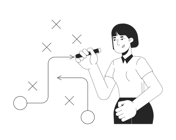 Diagrama de flujo de la estrategia de planificación de una mujer de negocios asiática  Ilustración