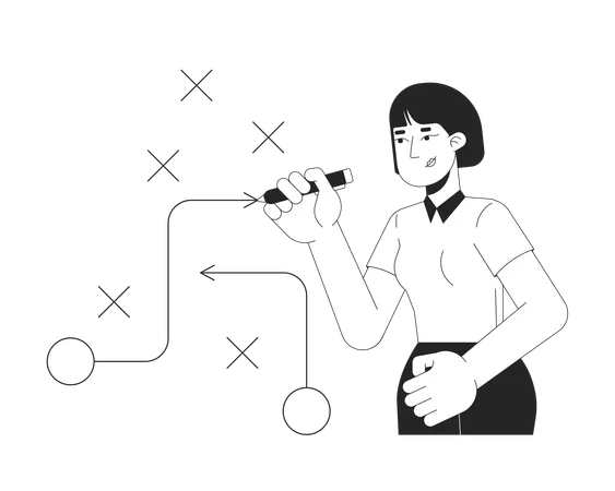 Diagrama de flujo de la estrategia de planificación de una mujer de negocios asiática  Ilustración