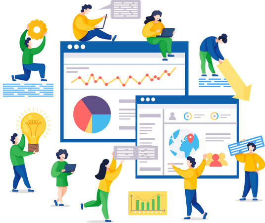 Diagrama de personas y páginas web  Ilustración