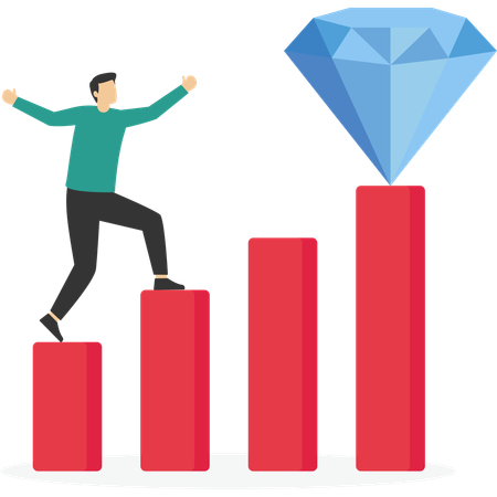 El empresario sube el diagrama como escalera para lograr el éxito  Ilustración