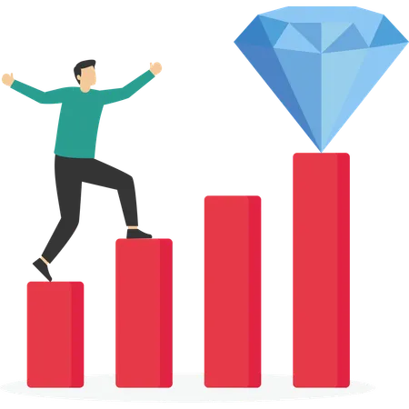 El empresario sube el diagrama como escalera para lograr el éxito  Ilustración