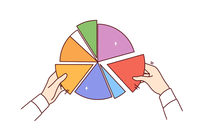 Mãos segurando um diagrama financeiro  Ilustração